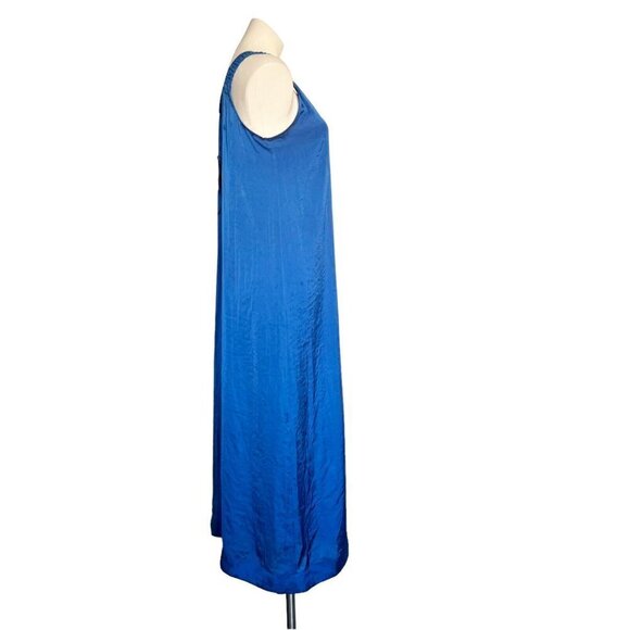 NWT DKNY Silky Satin Maxi Dress SMALL blue Sleeveless V-Neck soft - Picture 9 of 14